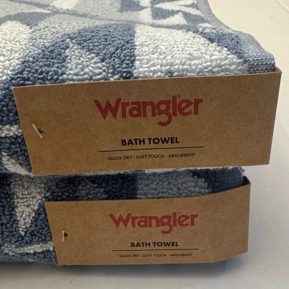 2pc WRANGLER 100% Cotton Bath Towel Set - Dakota Blue - Aztec Pattern -DNMTIDAL